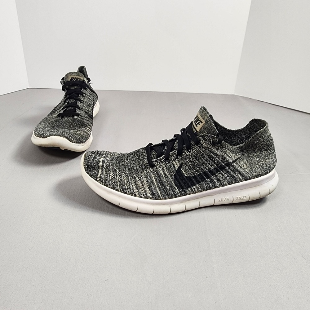 Nike Free RN Flyknit Womens Running Shoes Black White Heathered 880844-001 Sz 9